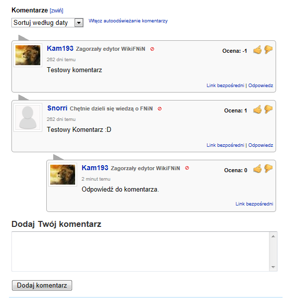 Komentarze w WikiFNiN