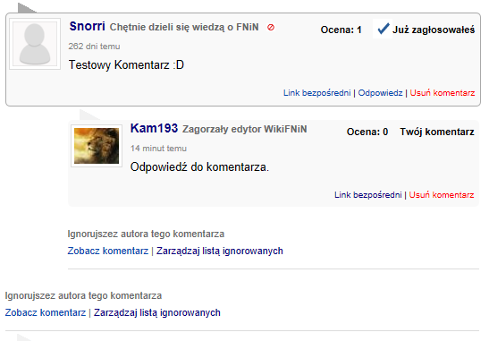 Zignorowane komentarze